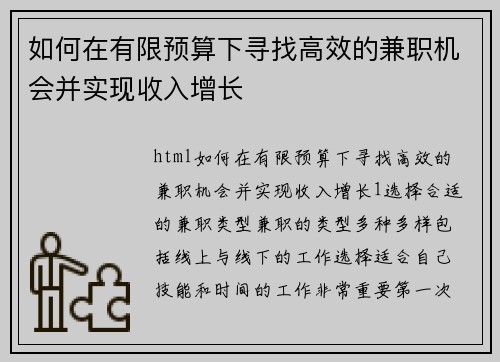 如何在有限预算下寻找高效的兼职机会并实现收入增长