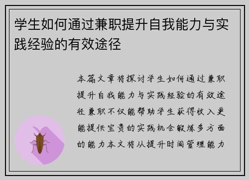 学生如何通过兼职提升自我能力与实践经验的有效途径